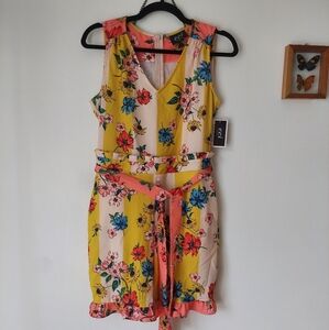 ECI New York floral romper NWT XS Coral Yellow